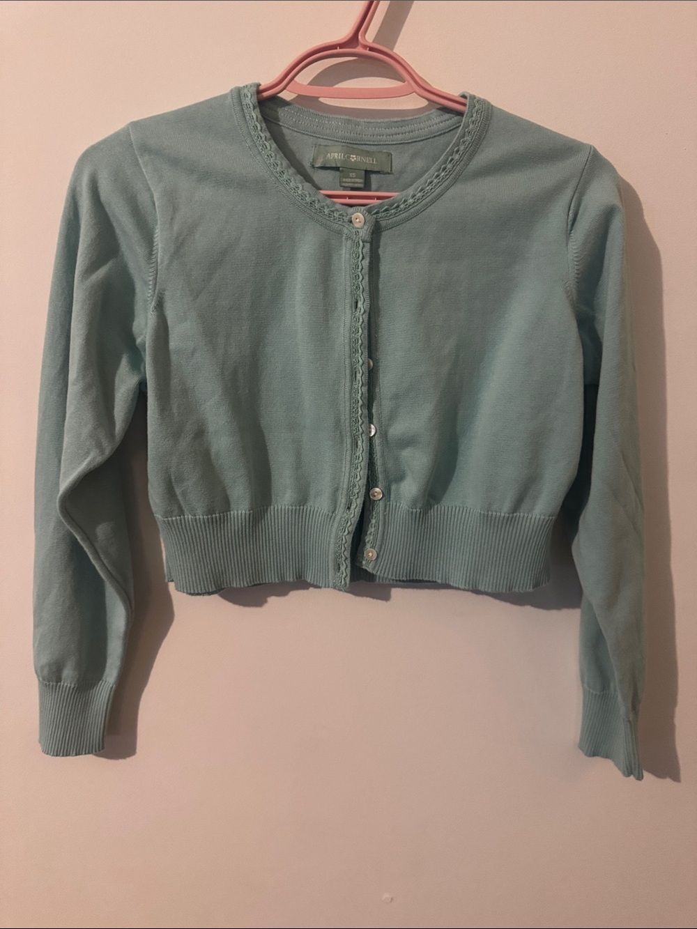 April Cornell Mint Green Cropped Button Cardigan